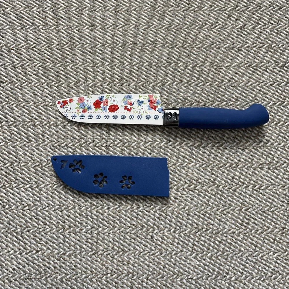 The Pioneer Woman ‎ Blue SANTOKU Knife Sheath Floral Design 5” Blade